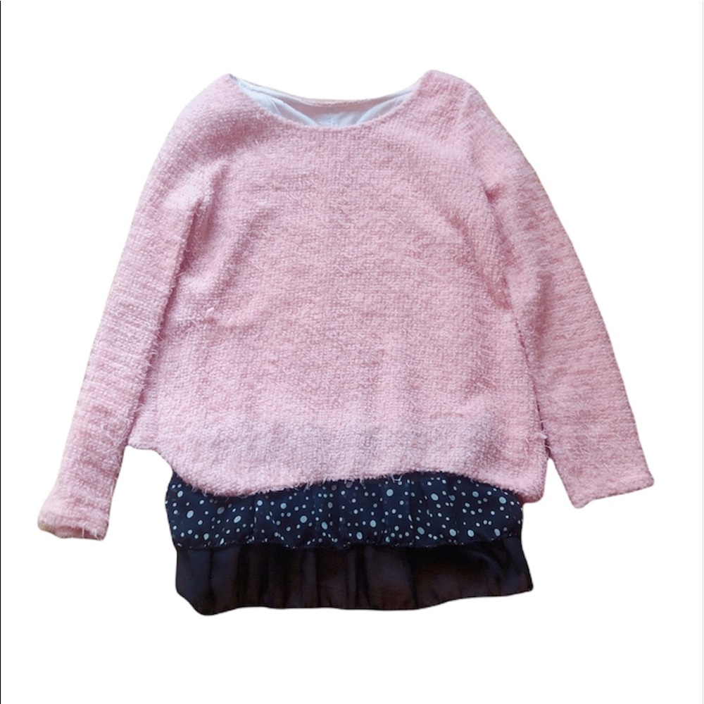 Pink Girly Sweater Ruffle Polka Dot Lace